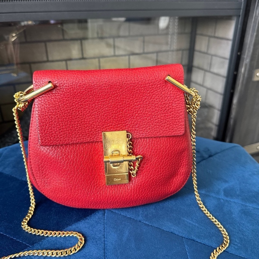 Chloe Jolie Red Leather Bag with Gold Chain